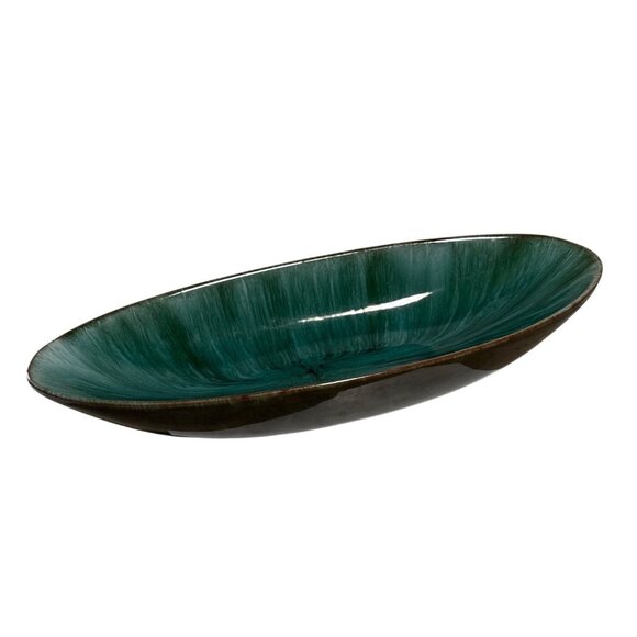 Blue Mountain Pottery Bowl Oval Serving Decorative Canada 14"  Green Black MCM - Picture 1 of 7